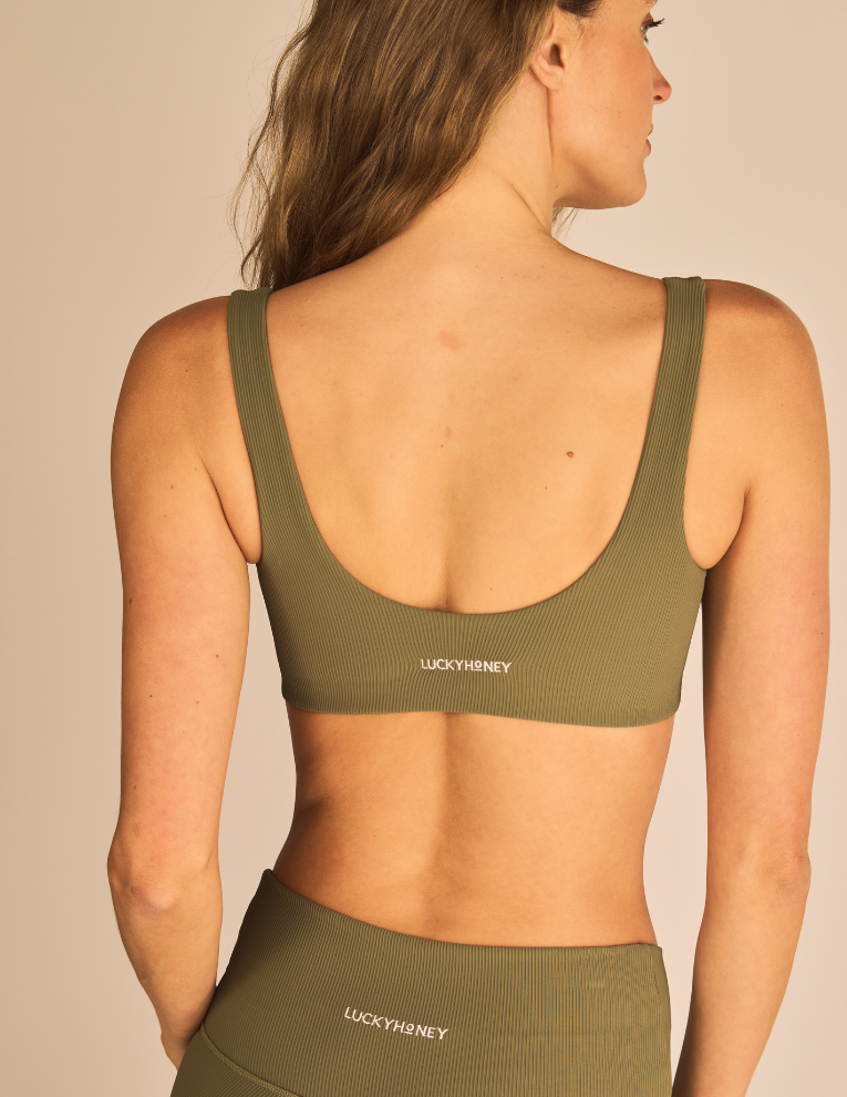 Ribbed Sculpt Sports Bra - Olive