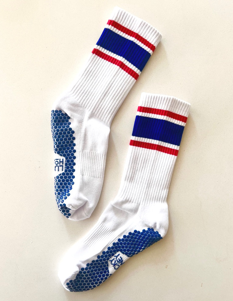 Old School Red and Blue Grip Socks